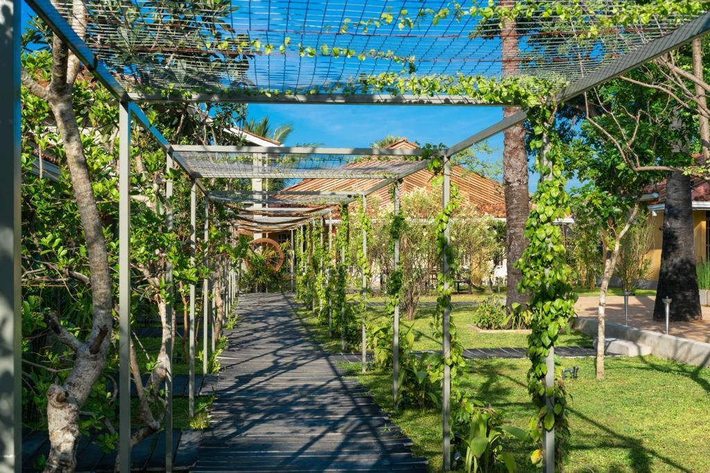 The planted pergola walk at Palmera Eco Resort
