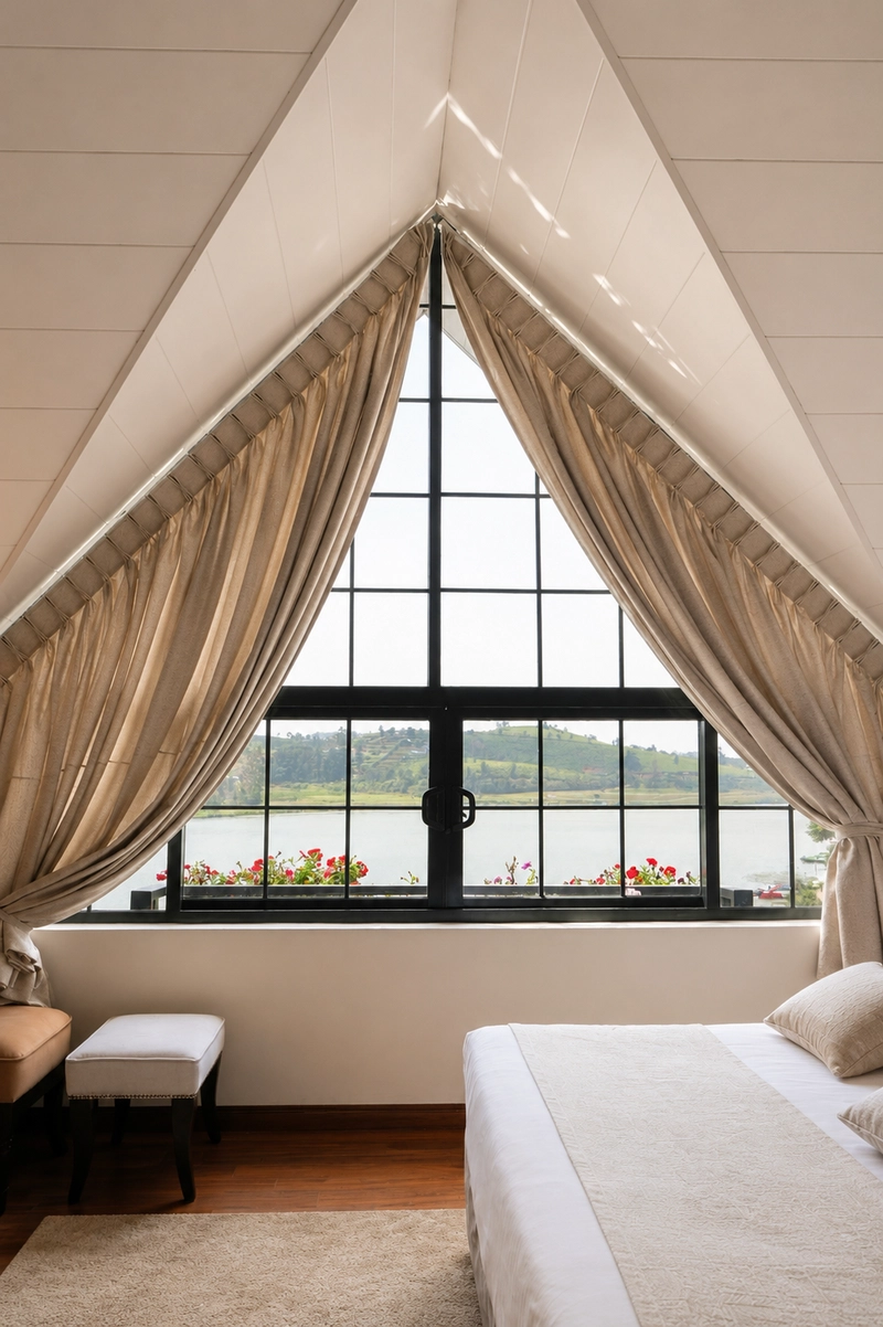 Gregory Lake through the gabled window of a third-floor Superior Deluxe Room