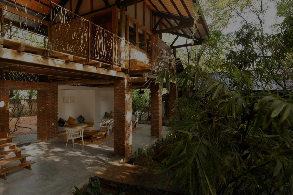 The timber guest wing at Varanya among the trees
