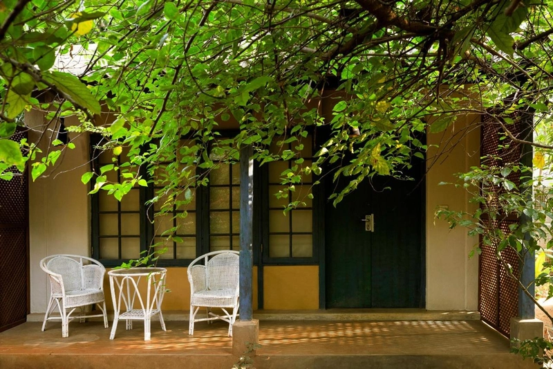 The balcony of a garden-view room at Varanya