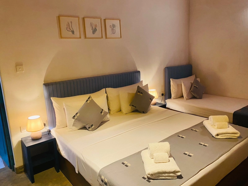 The Triple Room with Garden View made up for arrival